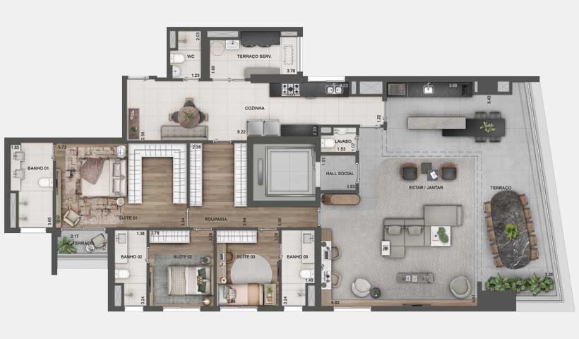 PLANTA OPÇÃO DE 213 M² - 3 SUÍTES